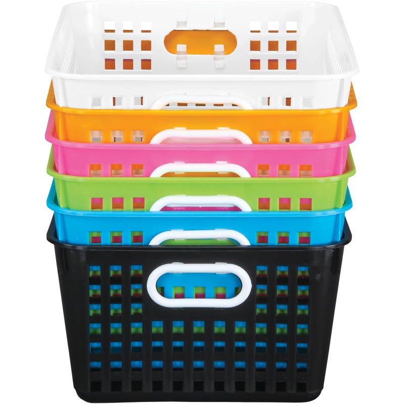 Really Good Stuff Large Plastic Storage Baskets with Handles, 13.75" x 9.75" x 5", Neon Group Colors, for Books & Supplies, Organize Classroom & Home - Image 2
